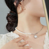 925 Silver Baroque Pearl Zircon Choker Necklace