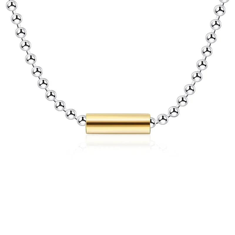 Bicolor Jewelry Bead Chain Necklace Sterling Silver Round Tube Pendant