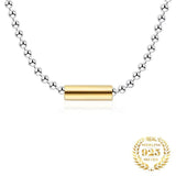 Bicolor Jewelry Bead Chain Necklace Sterling Silver Round Tube Pendant