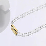 Bicolor Jewelry Bead Chain Necklace Sterling Silver Round Tube Pendant