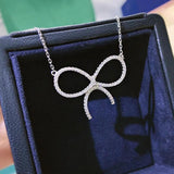 Ice Ice S925 Silver Bow Necklace Full Diamond Bow Necklace
