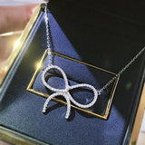 Ice Ice S925 Silver Bow Necklace Full Diamond Bow Necklace