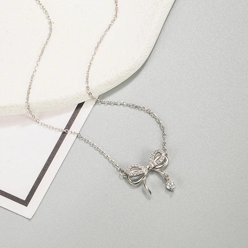 S925 Double Layer Bow Diamond Necklace - Women's Jewelry Gift