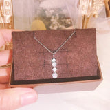 925 Silver Zircon Necklace Vertical Bar Square Pendant Elegant Christmas Jewelry