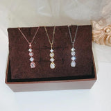 925 Silver Zircon Necklace Vertical Bar Square Pendant Elegant Christmas Jewelry