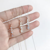 925 Silver Zircon Necklace Vertical Bar Square Pendant Elegant Christmas Jewelry