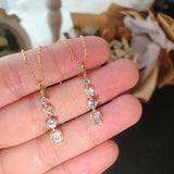 925 Silver Zircon Necklace Vertical Bar Square Pendant Elegant Christmas Jewelry