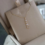925 Silver Zircon Necklace Vertical Bar Square Pendant Elegant Christmas Jewelry