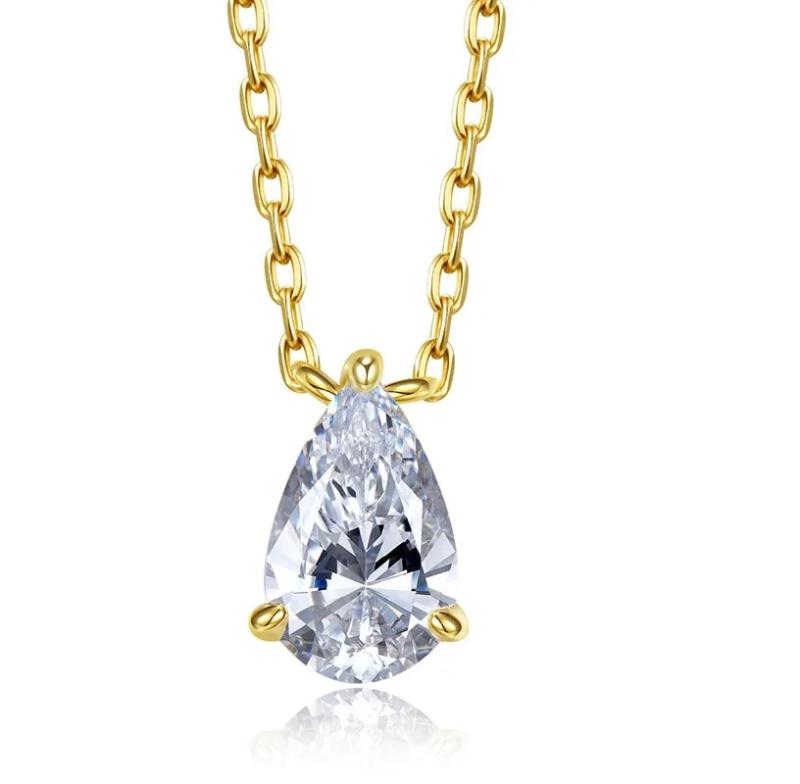 S925 Silver Water Drop Necklace with Diamond Pendant