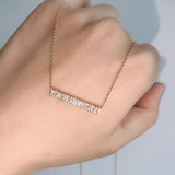 925 Silver Square Strip 5A Zircon Necklace Women Shine Light Pendant