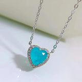 S925 Silver Heart Necklace with Palaiba Stone Pendant