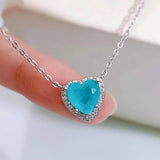 S925 Silver Heart Necklace with Palaiba Stone Pendant