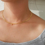 925 Silver Flat Bead Chain Choker Necklace Double Layer Frosty Style
