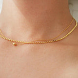 925 Silver Flat Bead Chain Choker Necklace Double Layer Frosty Style