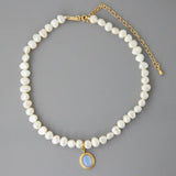 Natural Pearl Moonstone Womens Necklace 925 Sterling Silver Pendant Necklace