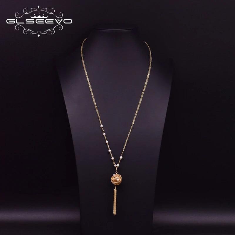 Freshwater Pearl Long Pendant Necklace for Women Wedding Engagement Party