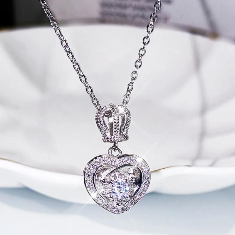 Vintage Heart Necklace Zircon Girl Gift Party