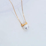 9-9.5mm Round Freshwater Pearl S925 Silver & Golden Necklace