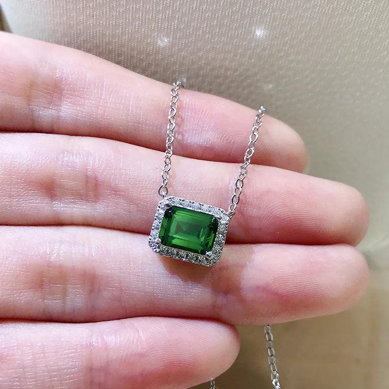 S925 Silver Necklace Emerald Cutting 6 * 8 Summer Jewelry