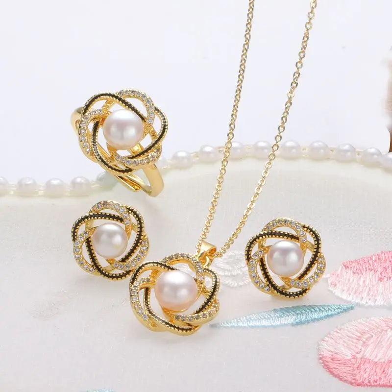 Freshwater Pearl Set: Pendant Necklace, Ring & Stud Earrings