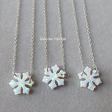 12mm Sterling Silver Snowflake Opal Necklace for Women