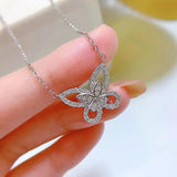 925 Silver Bow Necklace Diamond Collar Chain Pendant