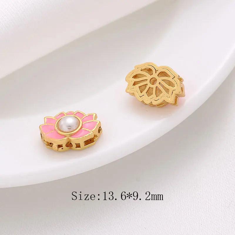 6PCS 14k Plated Flower Beading Charm Beads for Jewelry Making DIY