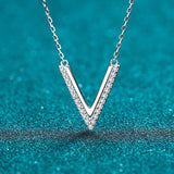 Sterling Silver V Letter Pendant Necklace with Moissanite