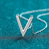Sterling Silver V Letter Pendant Necklace with Moissanite