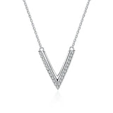 Sterling Silver V Letter Pendant Necklace with Moissanite