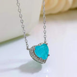 S925 Silver Love Heart Necklace with Palaiba Stone Pendant