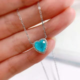 S925 Silver Love Heart Necklace with Palaiba Stone Pendant