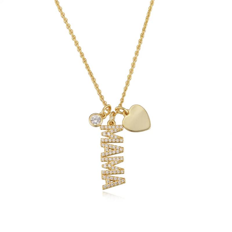 Heart MAMA Letter Pendant Necklace 925 Sterling Silver
