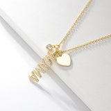 Heart MAMA Letter Pendant Necklace 925 Sterling Silver