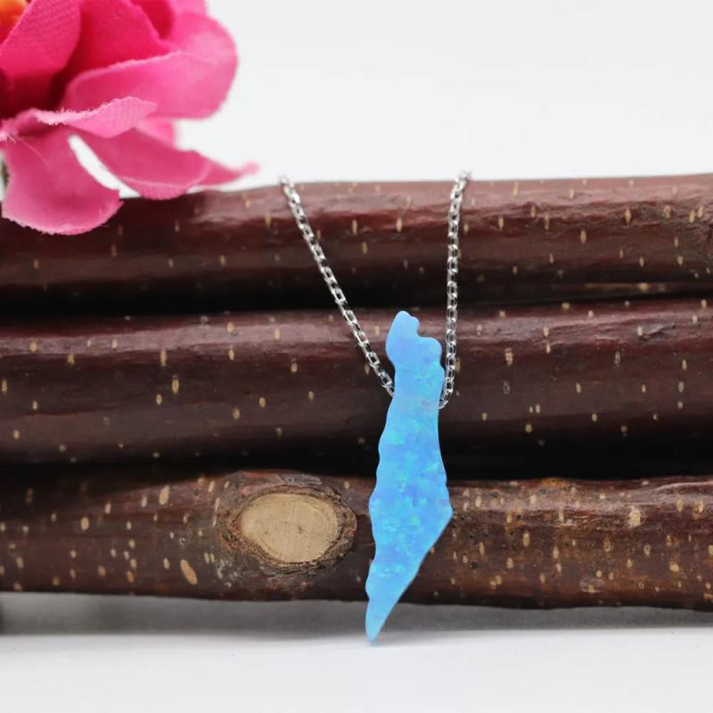 Synthetic Opal Map Necklace with 925 Silver O chain