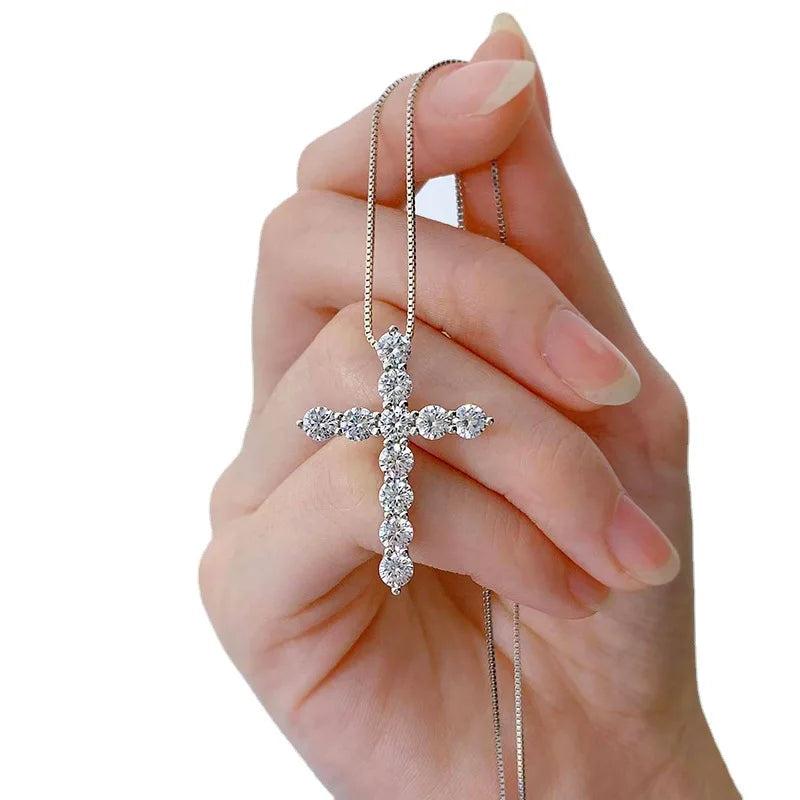 S925 Silver Cross Zircon Pendant Necklace