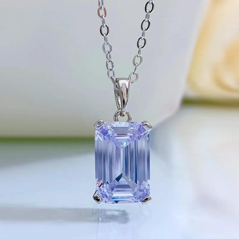 S925 Silver Necklace Geometric 8*12 Inlaid Pendant for Wedding