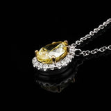 S925 Sterling Silver Yellow Drop Diamond Crystal Pendant Necklace