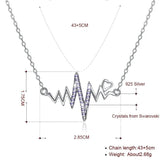 Wave Heart Necklace 925 Silver Charm Pendant Heartbeat Women Jewelry