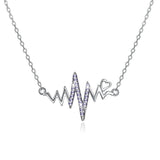 Wave Heart Necklace 925 Silver Charm Pendant Heartbeat Women Jewelry