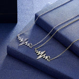 Wave Heart Necklace 925 Silver Charm Pendant Heartbeat Women Jewelry