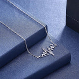 Wave Heart Necklace 925 Silver Charm Pendant Heartbeat Women Jewelry