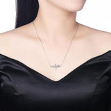Wave Heart Necklace 925 Silver Charm Pendant Heartbeat Women Jewelry
