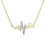 Wave Heart Necklace 925 Silver Charm Pendant Heartbeat Women Jewelry