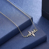 Wave Heart Necklace 925 Silver Charm Pendant Heartbeat Women Jewelry