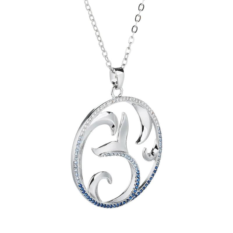 Wave CZ Necklace 925 Sterling Silver Chain Dolphin Tail Fin Necklaces