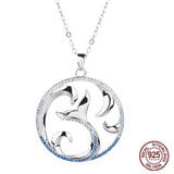 Wave CZ Necklace 925 Sterling Silver Chain Dolphin Tail Fin Necklaces