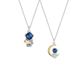 925 Silver Astronaut Moon Pendant Chain Necklace for Couple Gift