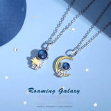 925 Silver Astronaut Moon Pendant Chain Necklace for Couple Gift