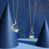 925 Silver Astronaut Moon Pendant Chain Necklace for Couple Gift